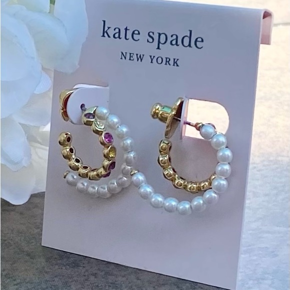 NWT KATE SPADE ♠️ PEARL CAVIAR DOUBLE HUGGIES EARRINGS - Picture 8 of 9